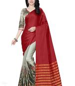 Red printed silk saree with blouse