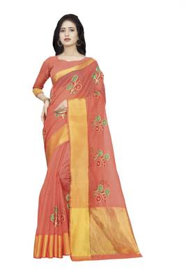 Baby pink plain cotton saree with blouse 1
