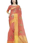 Baby pink plain cotton saree with blouse