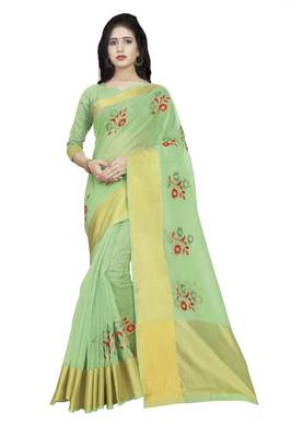 Sky blue plain cotton saree with blouse 1