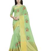 Sky blue plain cotton saree with blouse