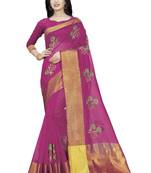 Dark pink plain cotton saree with blouse