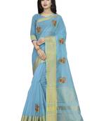 Sky blue plain cotton saree with blouse