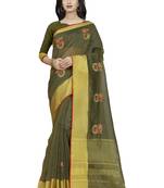 Mehendi plain cotton saree with blouse