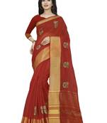 Red plain cotton saree with blouse