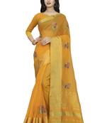 Yellow plain cotton saree with blouse