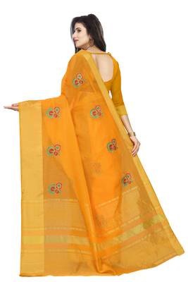 Yellow plain cotton saree with blouse 2