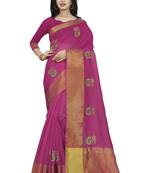 Pink plain cotton saree with blouse
