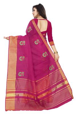 Pink plain cotton saree with blouse 2