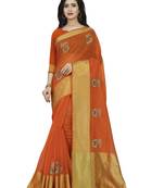 Orange plain cotton saree with blouse