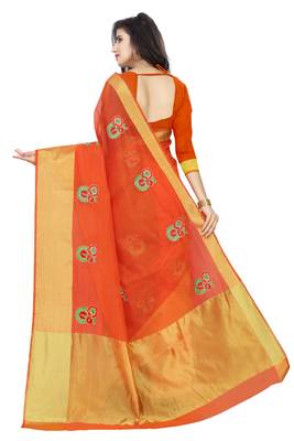 Orange plain cotton saree with blouse 2
