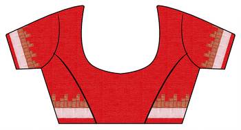 Red embroidered linen saree with blouse 2