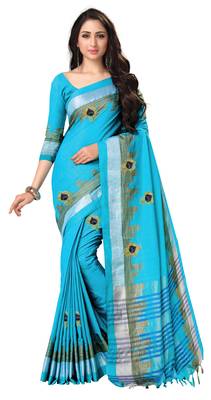 Sky blue embroidered linen saree with blouse 1