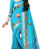 Sky blue embroidered linen saree with blouse