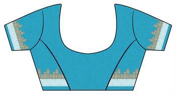 Sky blue embroidered linen saree with blouse 2