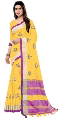 Yellow embroidered linen saree with blouse 1