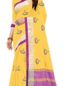 Yellow embroidered linen saree with blouse