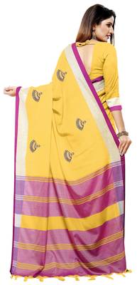 Yellow embroidered linen saree with blouse 2