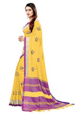 Yellow embroidered linen saree with blouse 3
