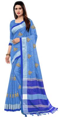 Sky blue embroidered linen saree with blouse 1