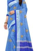 Sky blue embroidered linen saree with blouse