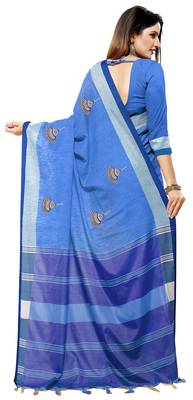 Sky blue embroidered linen saree with blouse 2