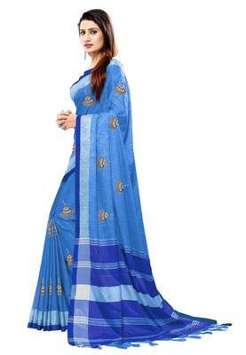 Sky blue embroidered linen saree with blouse 3