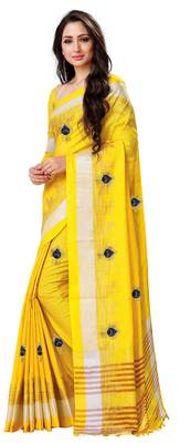 Yellow embroidered linen saree with blouse 1