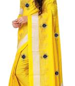 Yellow embroidered linen saree with blouse