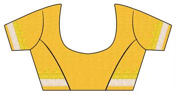 Yellow embroidered linen saree with blouse 4