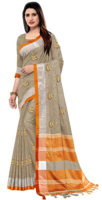 Grey embroidered linen saree with blouse 1