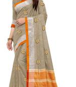 Grey embroidered linen saree with blouse