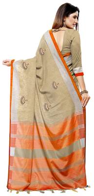 Grey embroidered linen saree with blouse 2