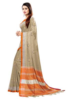 Grey embroidered linen saree with blouse 3