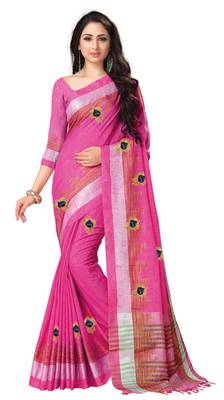 Pink embroidered linen saree with blouse 1