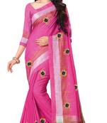 Pink embroidered linen saree with blouse