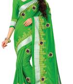 Green embroidered linen saree with blouse