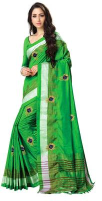 Green embroidered linen saree with blouse 3