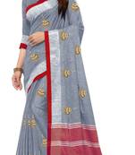 Grey embroidered linen saree with blouse