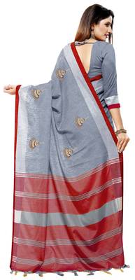 Grey embroidered linen saree with blouse 2