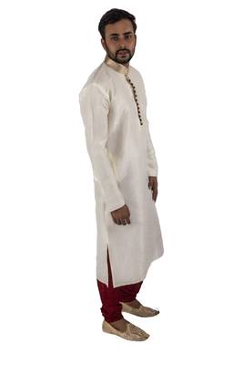 White embroidered raw silk kurta-pajama 1