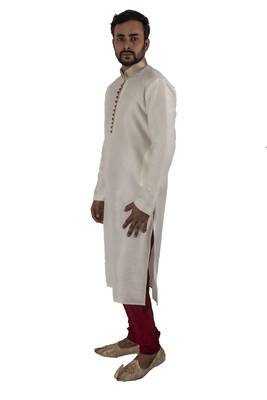 White embroidered raw silk kurta-pajama 3