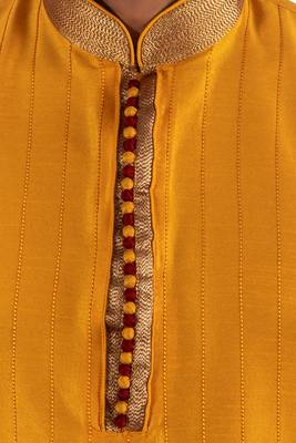 Yellow embroidered raw silk kurta-pajama 2