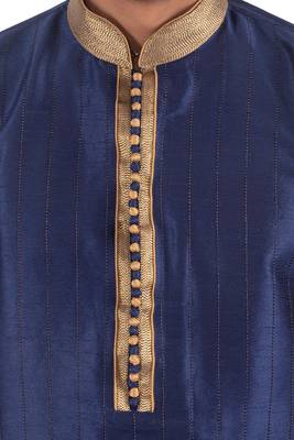 Blue embroidered raw silk kurta-pajama 2