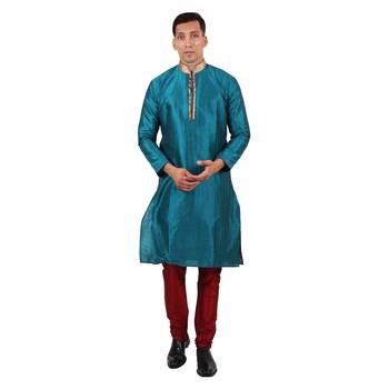 Green embroidered raw silk kurta-pajama 1
