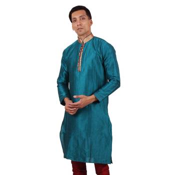 Green embroidered raw silk kurta-pajama 2