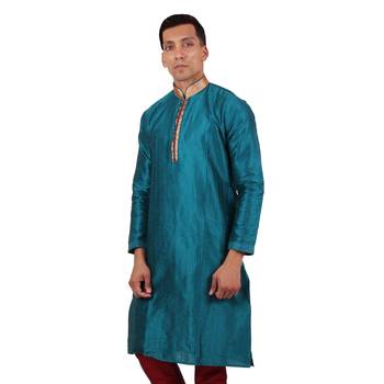 Green embroidered raw silk kurta-pajama 4