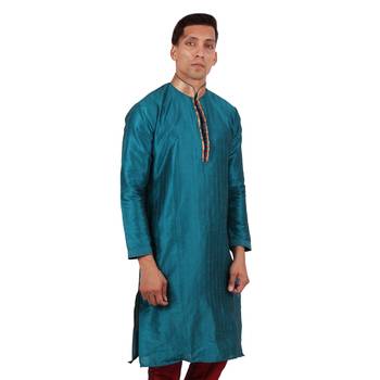 Green embroidered raw silk kurta-pajama 5