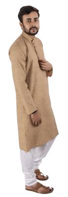 Beige plain cotton kurta-pajama 1