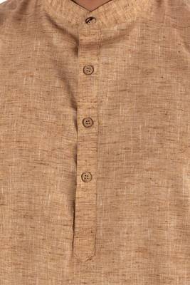 Beige plain cotton kurta-pajama 3
